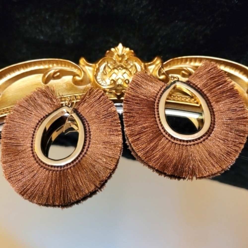 CHA CHA AMBER 100% SILK THREAD LARGE HOOP BOHO EARRINGS